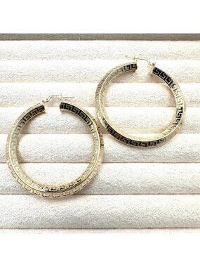 Moda Al Massimo Italy 18K Gold Plated Bronze Green Key 2 Inch Hoops Pierced